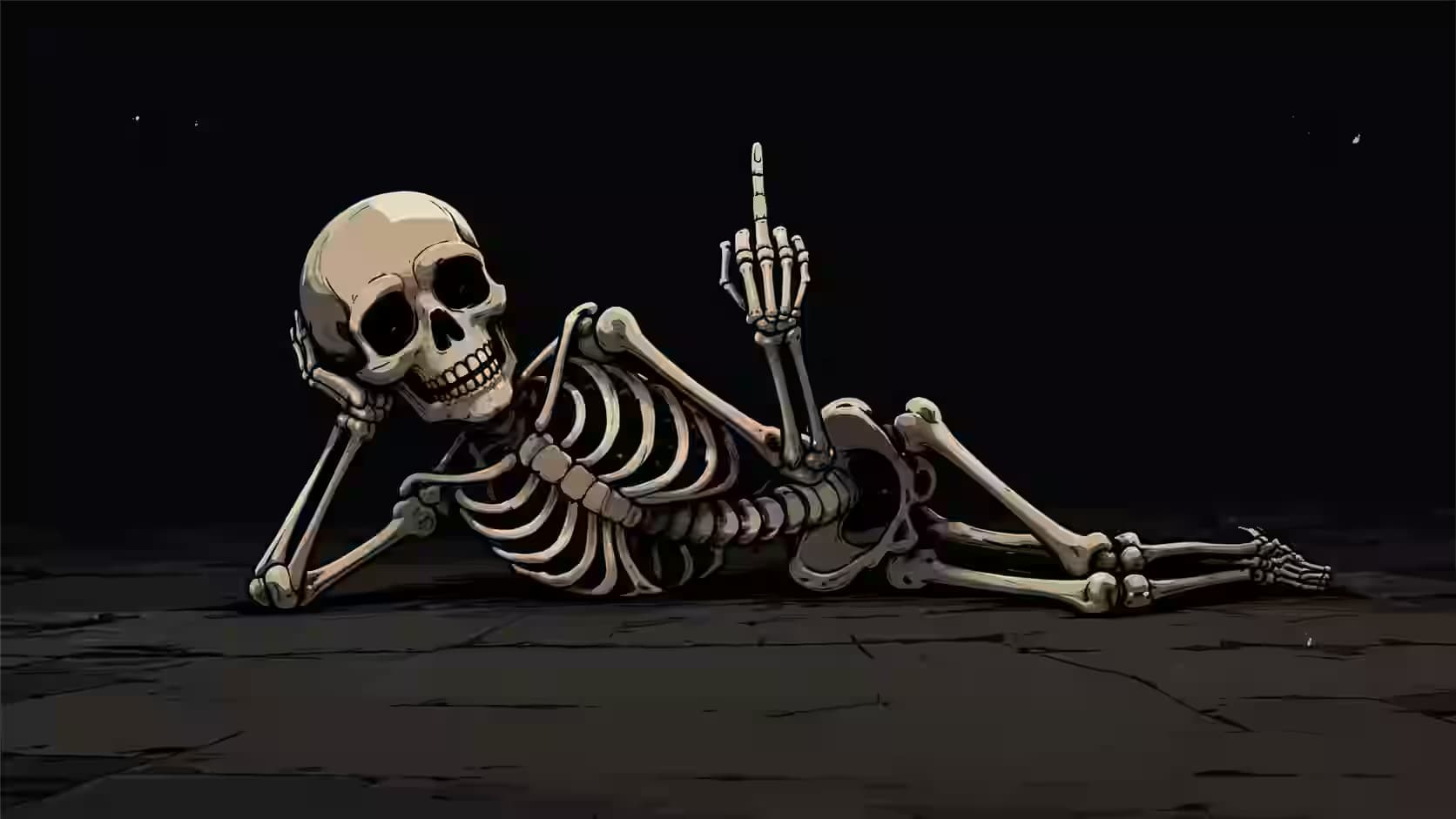 Dead Tired - Lazy Skeleton Desktop Wallpaper 4K — dark PC desktop wallpaper