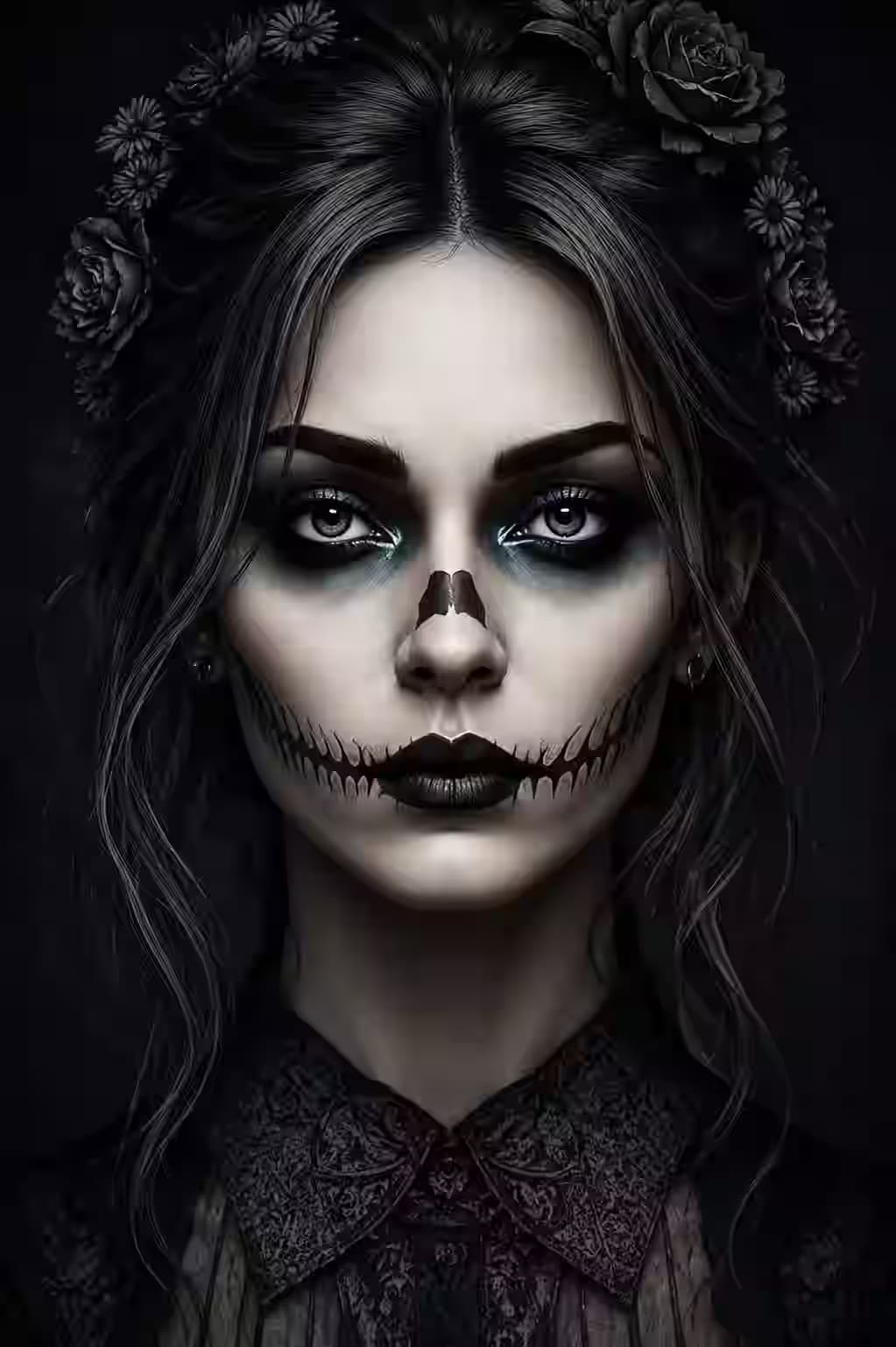 La Muerta Elegante - Black Rose Skull Makeup Portrait 4K — dark iPhone wallpaper HD