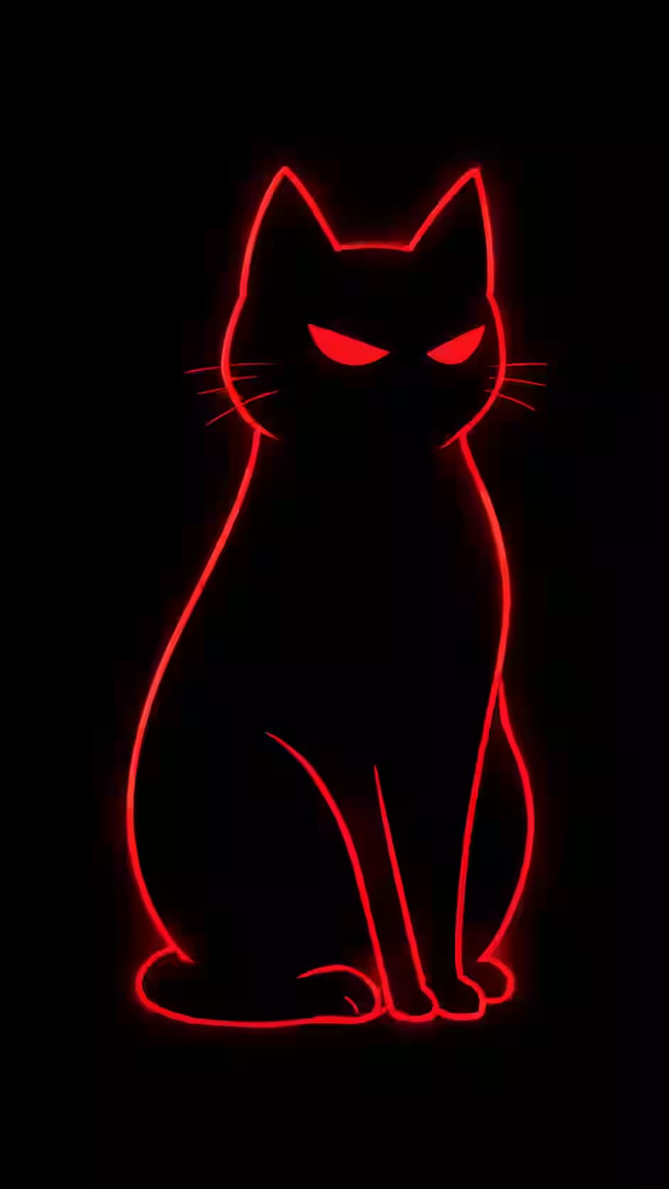 Red Light Alley Guard - Minimal Neon Black Cat View 4K, Dark Aesthetic, AMOLED Background — dark Android wallpaper HD