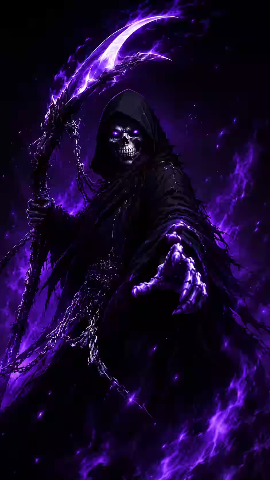 Grim Reaper in PPurple Reaper Flaming Scythe Wallpaper 4K, Dark Aesthetic, AMOLED Backgroundurple Haze — dark Android wallpaper HD