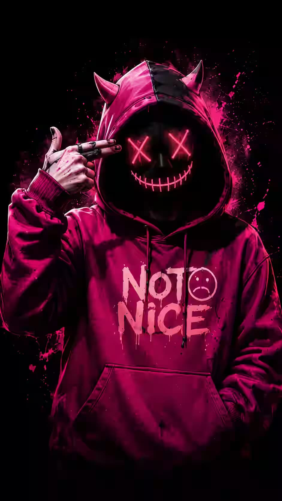 Pink Horned Hoodie Mask Wallpaper 4K, Dark Aesthetic, AMOLED Background — dark Android wallpaper HD