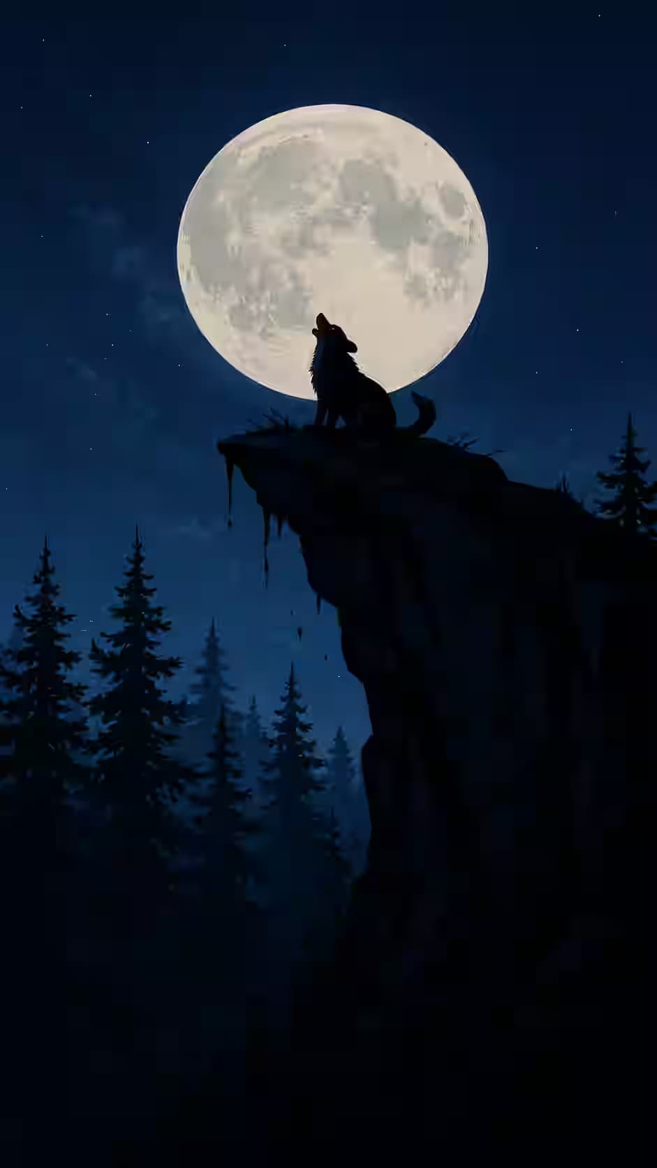 Howling Wolf Cliff Full Moon View 4K, Dark Aesthetic, AMOLED Background