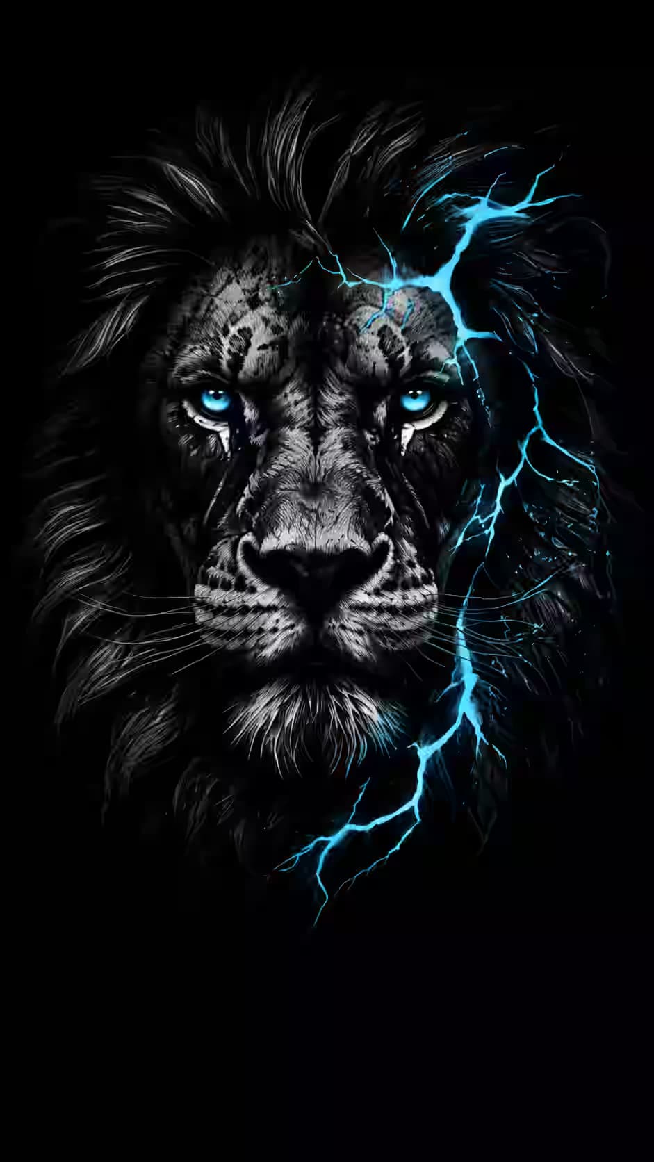 Electric Lightning Lion Wallpaper 4K, Dark Aesthetic, AMOLED Background — dark Android wallpaper HD