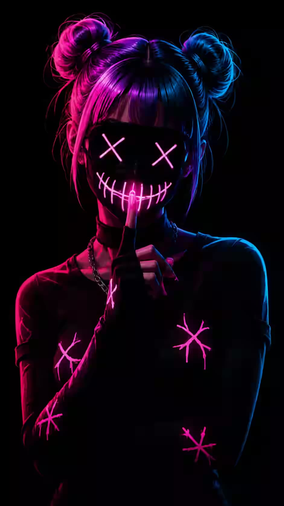Pink Neon Mask Girl Wallpaper 4K, Cyberpunk Aesthetic, AMOLED Background — dark Android wallpaper HD