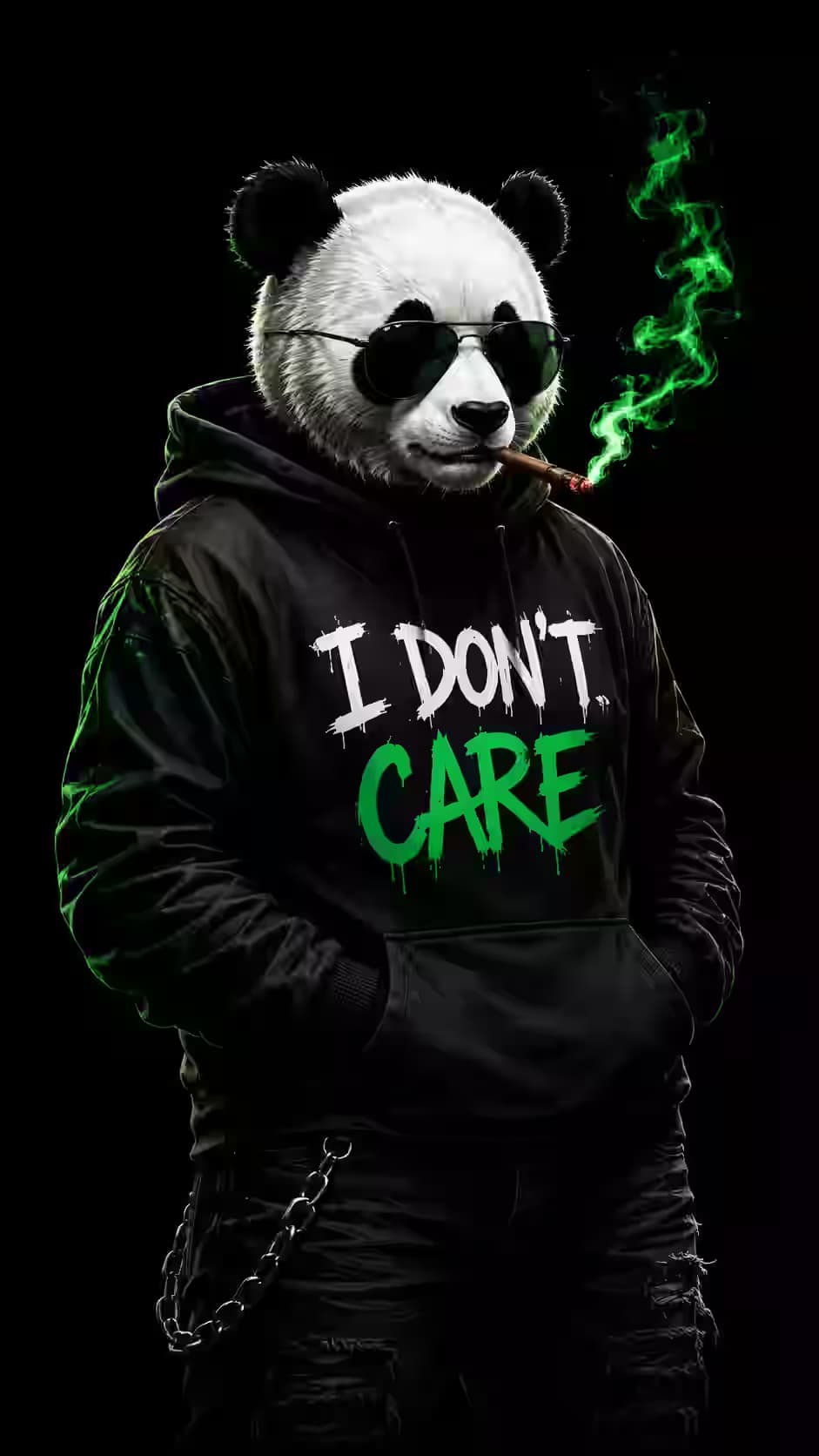 Panda Hoodie I Don't Care Wallpaper 4K, Dark Aesthetic, AMOLED Background