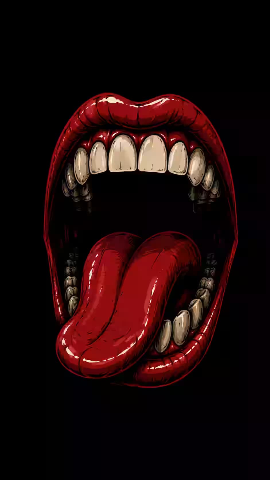 It Couldn't Keep a Secret - Red Lips Split Tongue Wallpaper 4K, Dark Aesthetic, AMOLED Background — dark iPhone lock screen wallpaper HD
