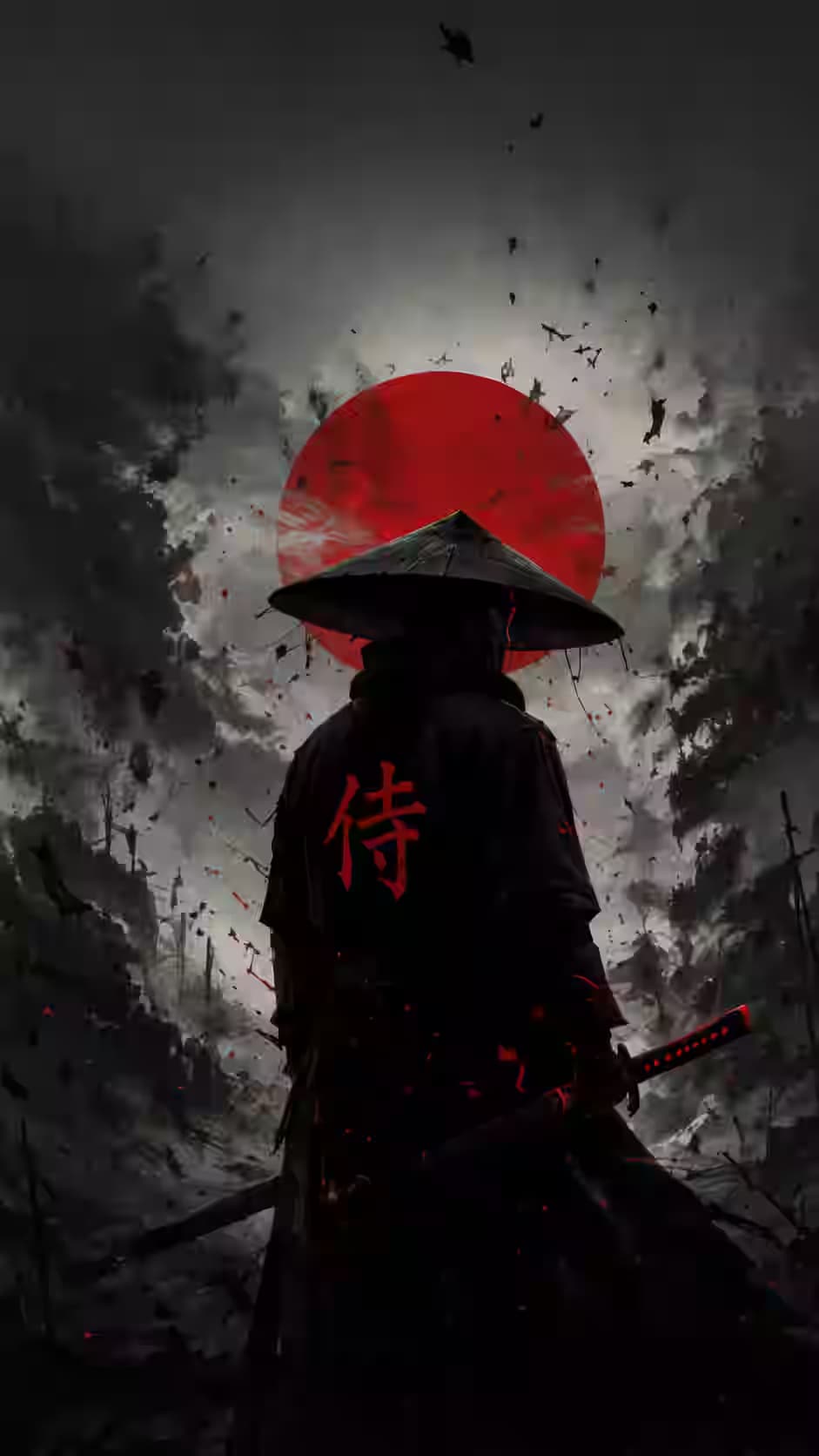 Crimson Samurai's Solitude — dark Android wallpaper HD