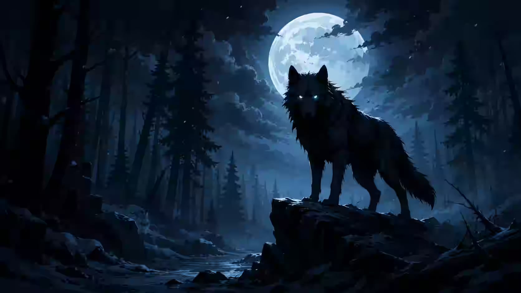 The Guardian Of The Frozen Woods - Blue Wolf Desktop Wallpaper 4K