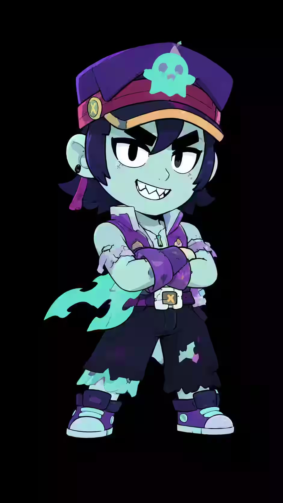Fang from Brawl Stars delivering a powerful kick on a black background for a dark phone wallpaper.